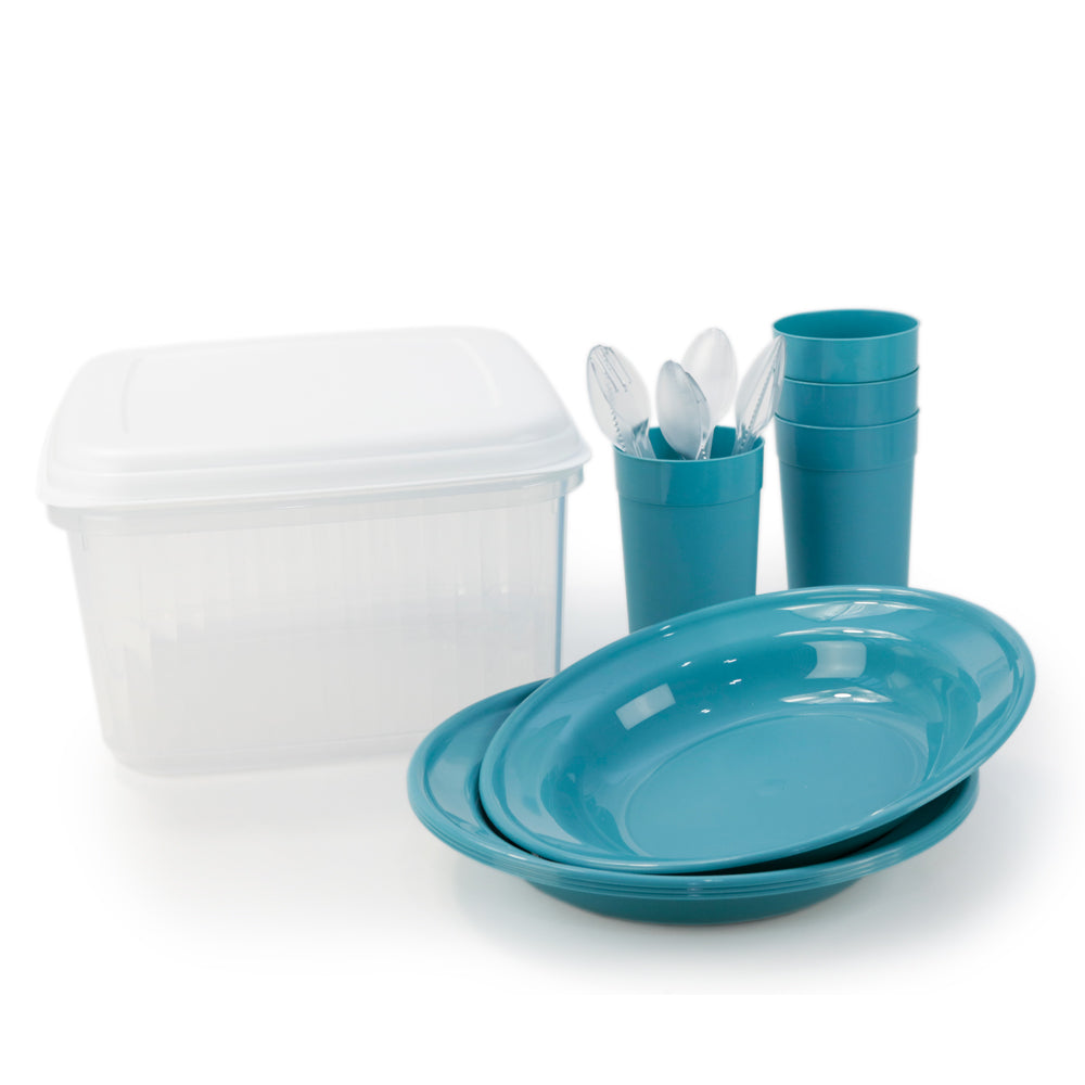 Conjunto Picnic 13 Peças | Para 4 Pessoas Caixa Quadrada | Refeições ao Ar Livre