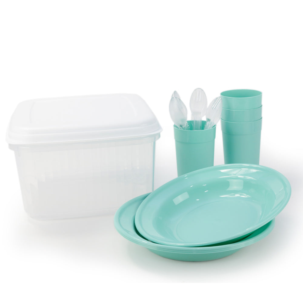 Conjunto Picnic 13 Peças | Para 4 Pessoas Caixa Quadrada | Refeições ao Ar Livre