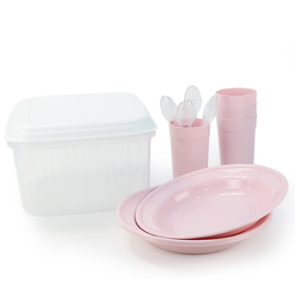 Conjunto Picnic 13 Peças | Para 4 Pessoas Caixa Quadrada | Refeições ao Ar Livre