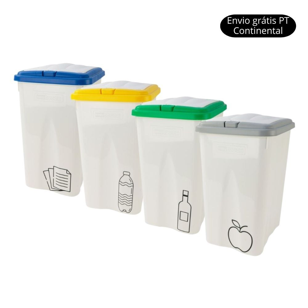 Conjunto Ecoponto 4 Contentores | Cores Reciclagem | Separação Fácil Lixo Doméstico