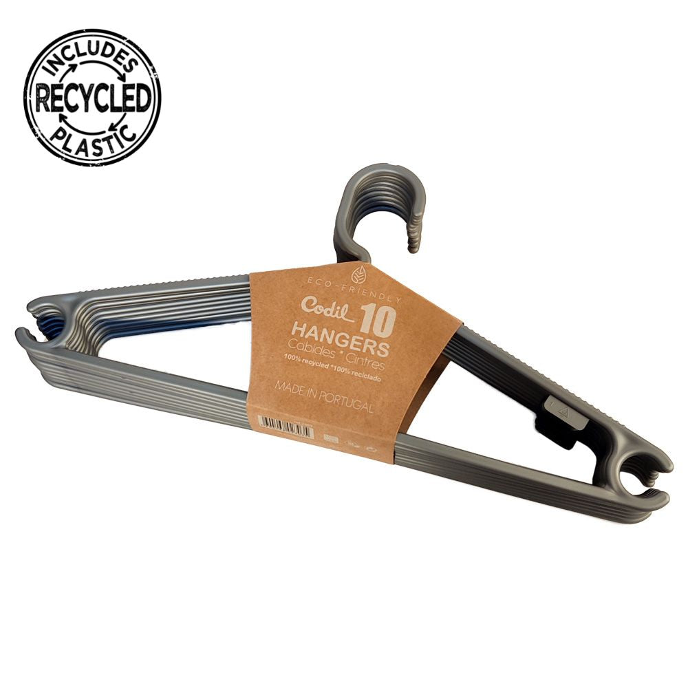 Conjunto 10 Cabides | Adulto Standard | 395x185mm | Plástico Reciclado Organização Roupeiro