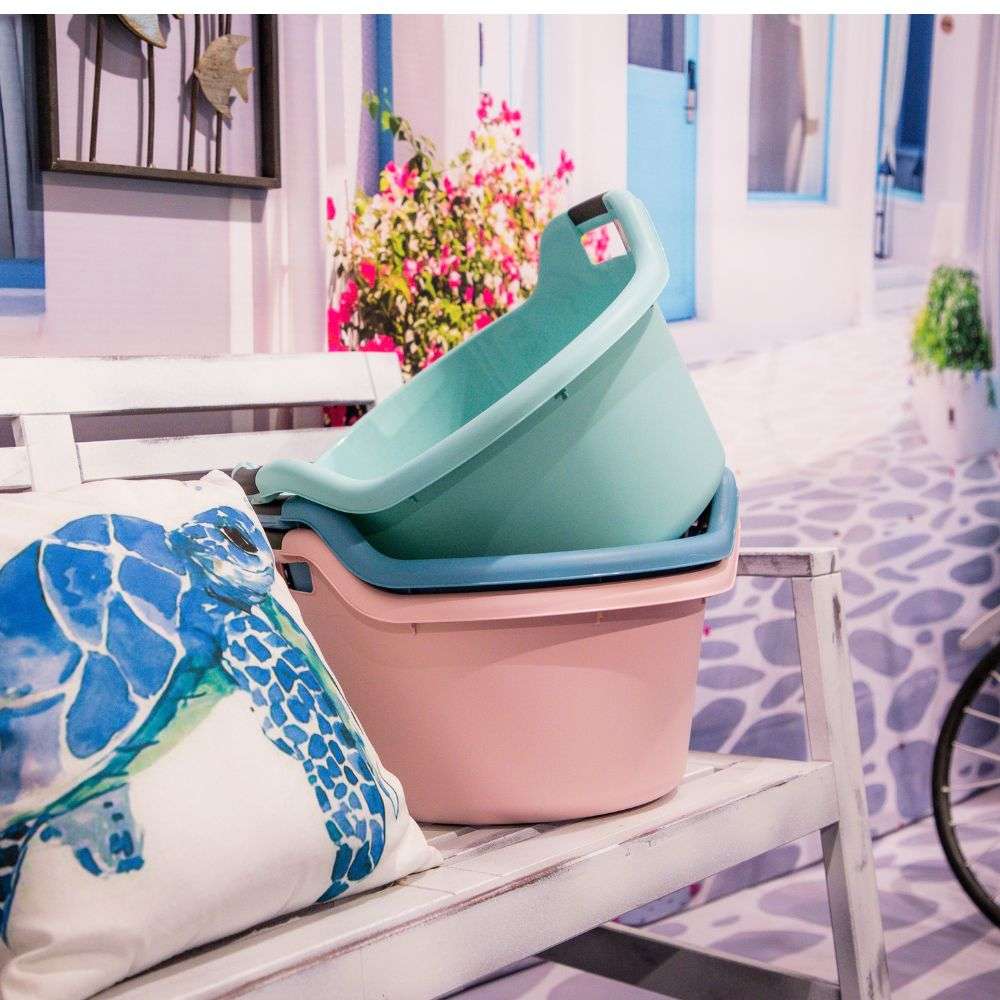 Bacia Redonda OkTop Colors com Pegas | 20L | Ø460x268mm | Grande Capacidade Transporte Fácil