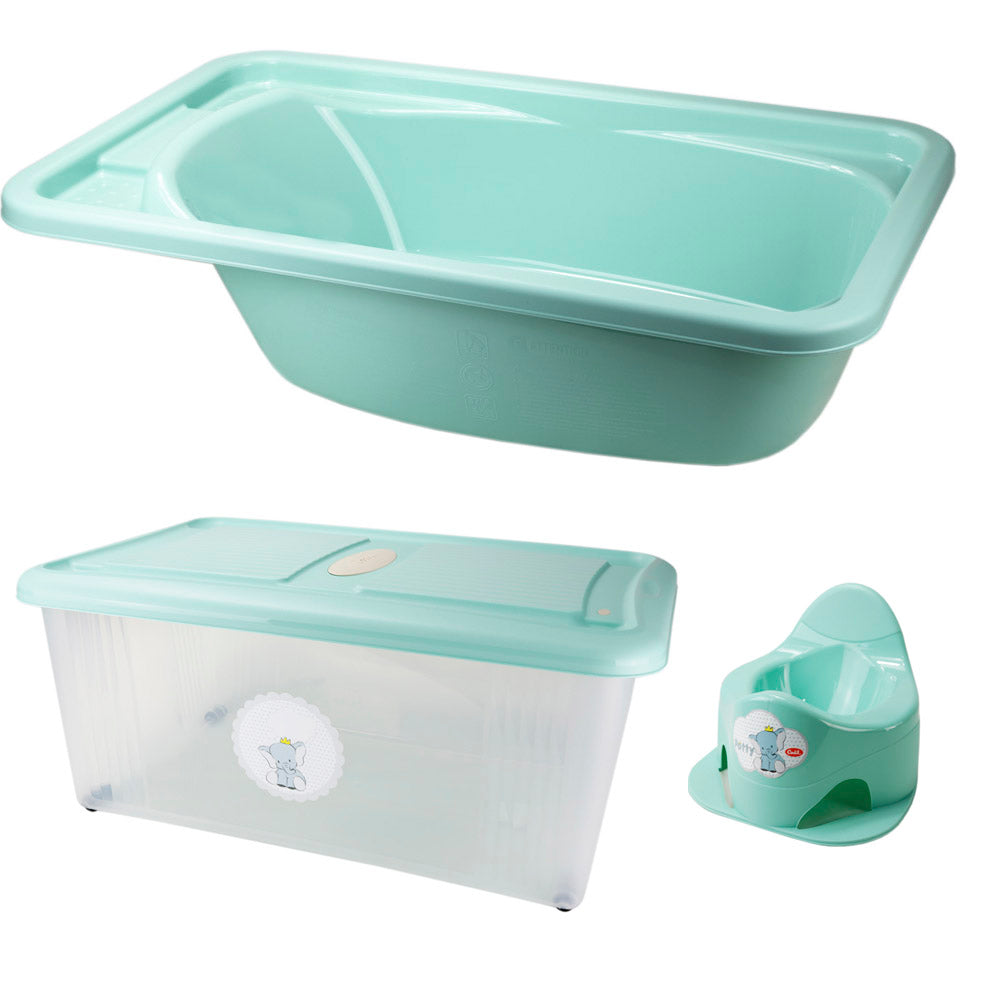 Conjunto Banho Bebé Completo | 3 Peças | Higiene Conforto Organização