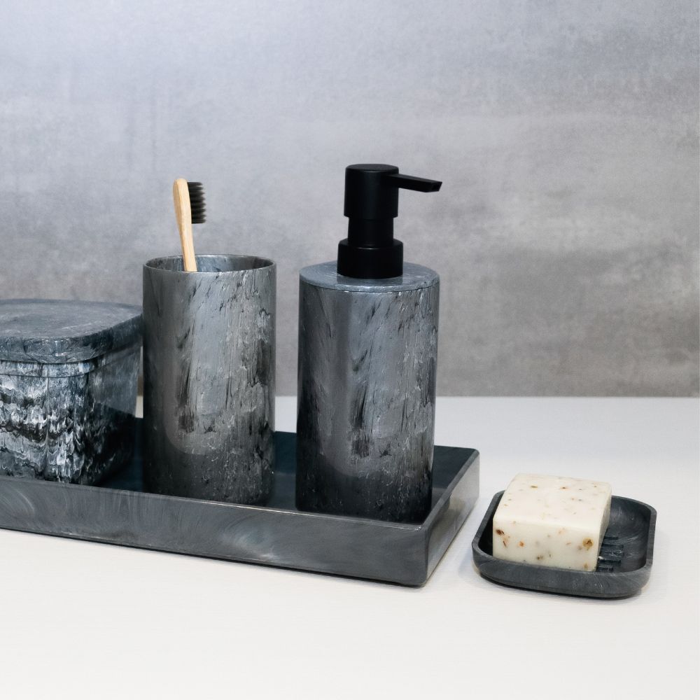 Dispensador Sabonete Líquido Stone | 0.4L | Ø75x200mm | Efeito Mármore Elegante