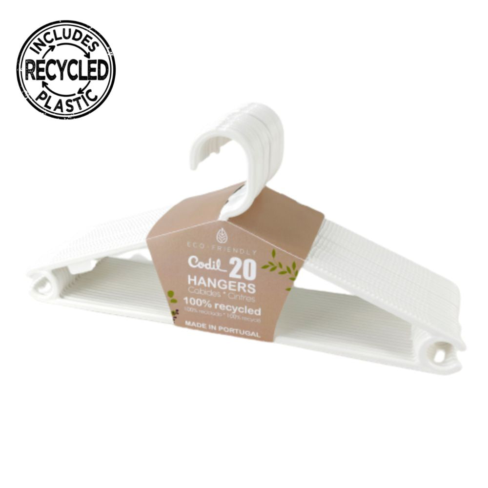 Cabides Conjunto de 20 | Adulto Standard | 395x185mm | Plástico Reciclado Organização Roupeiro