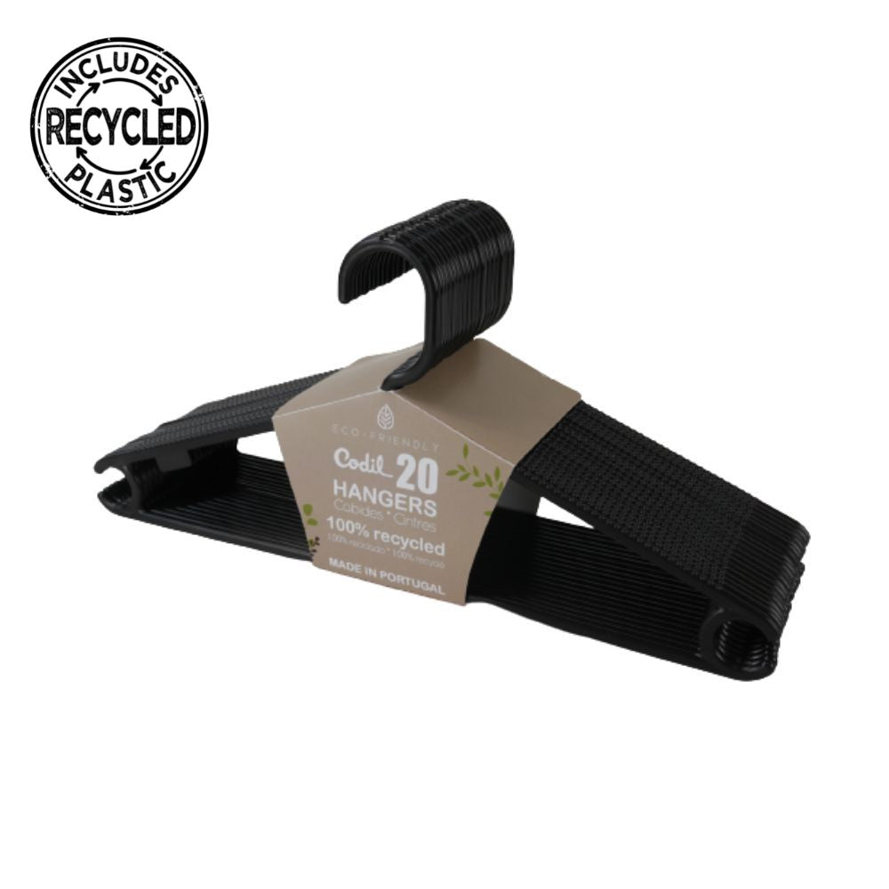 Cabides Conjunto de 20 | Adulto Standard | 395x185mm | Plástico Reciclado Organização Roupeiro