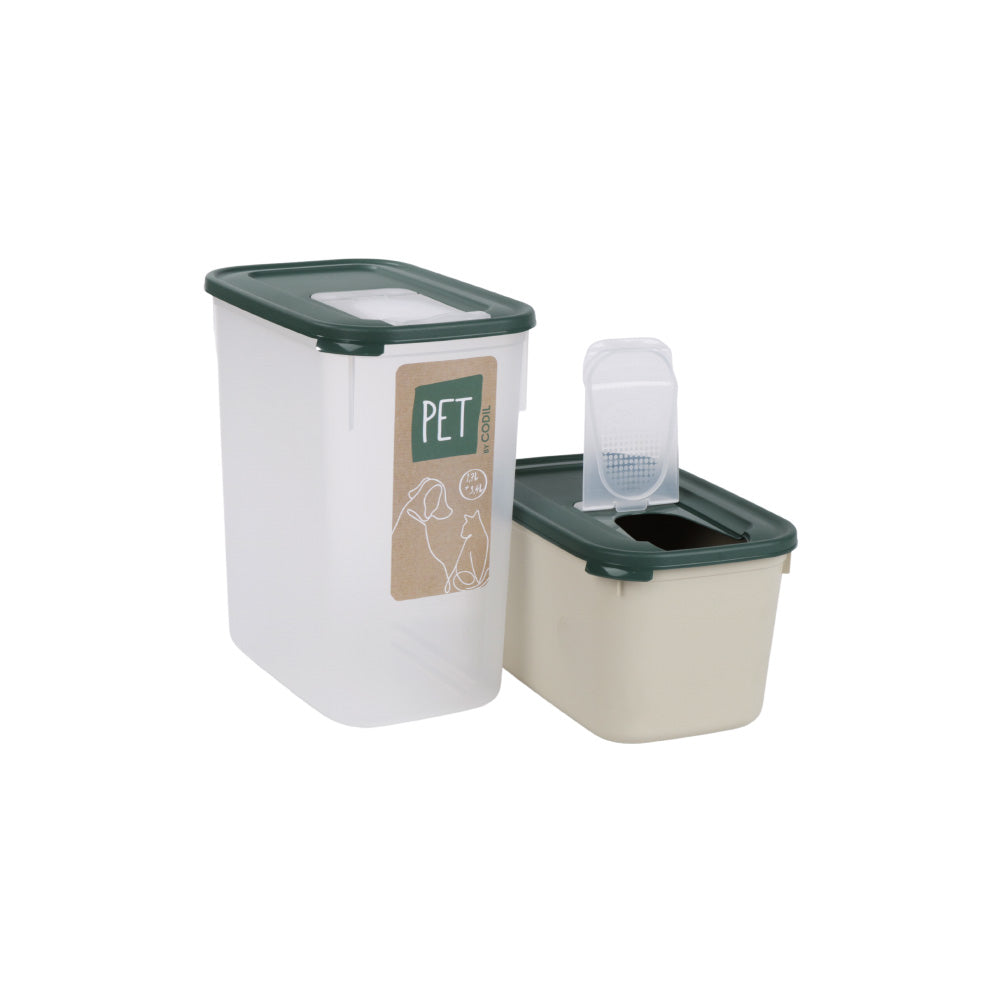 Conjunto Contentores Comida Seca PET | 2 Tamanhos c/ Dispensador | 3.4L + 1.7L | Conservação Frescura Ração