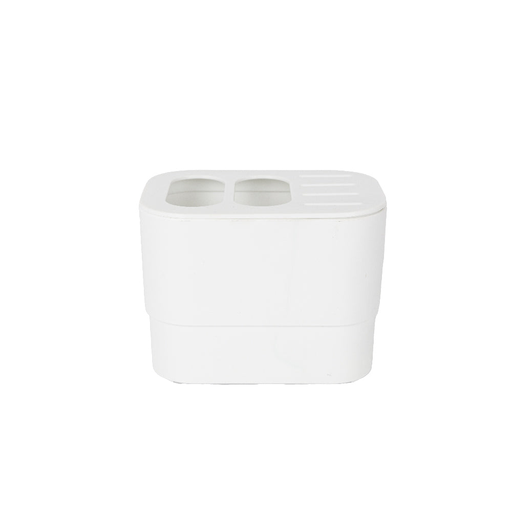 Escorredor de talheres branco Stuff com 3 compartimentos de plástico, design compacto para cozinha.