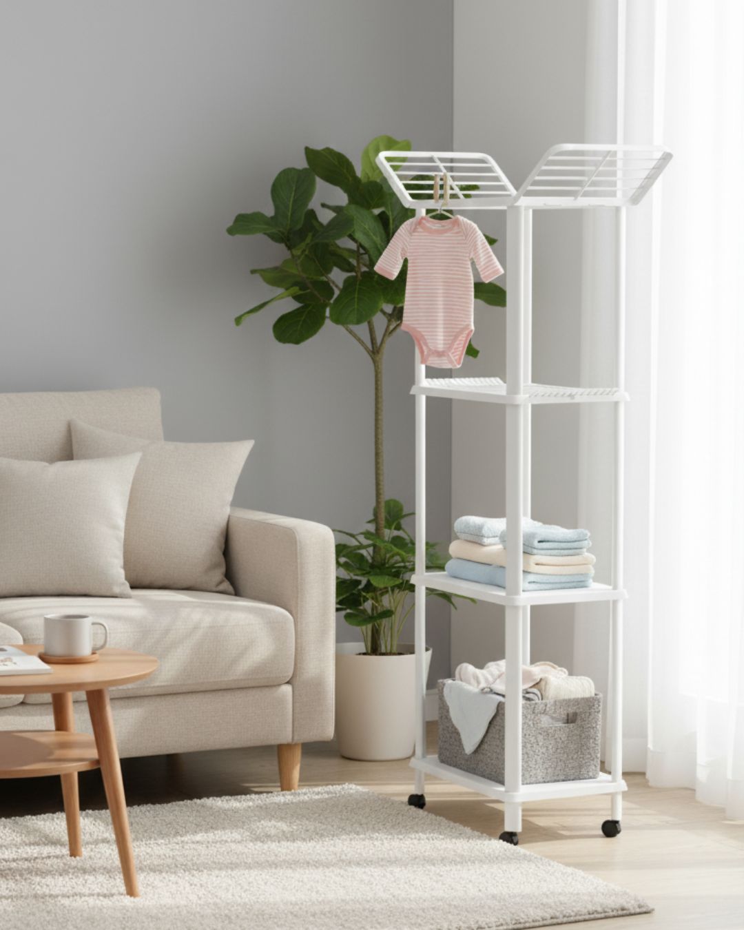 Estendal Torre Multiusos com Rodas | 920mm x 305mm x 1480mm | Compacto e Versátil para Arrumação e Secagem