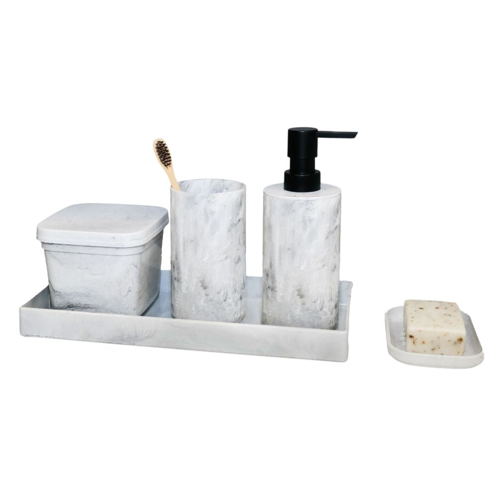 Conjunto WC Completo Stone | 5 Peças Efeito Mármore | Organização Elegante Casa Banho