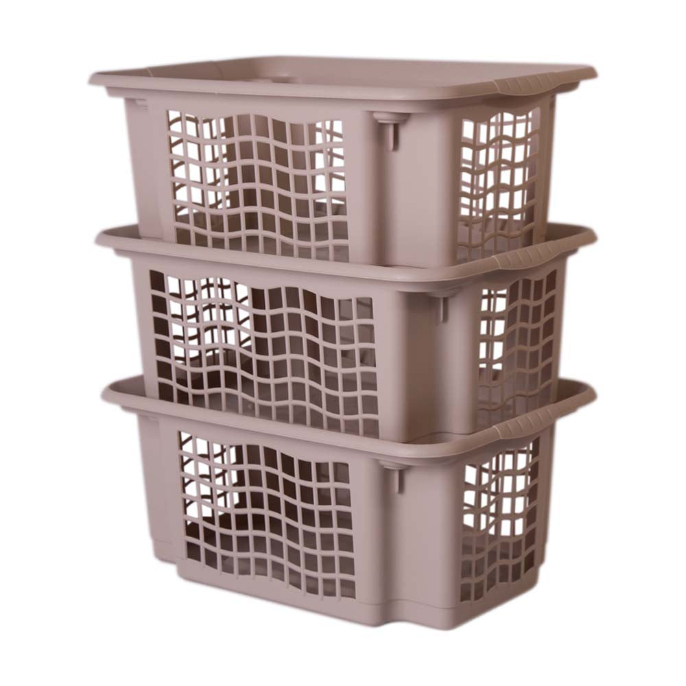 Conjunto 3 Cestos Arrumação | 360x255x160mm | Empilháveis para Otimizar Espaço Vertical