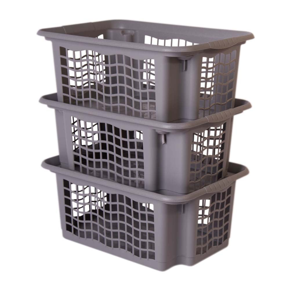 Conjunto 3 Cestos Arrumação | 360x255x160mm | Empilháveis para Otimizar Espaço Vertical