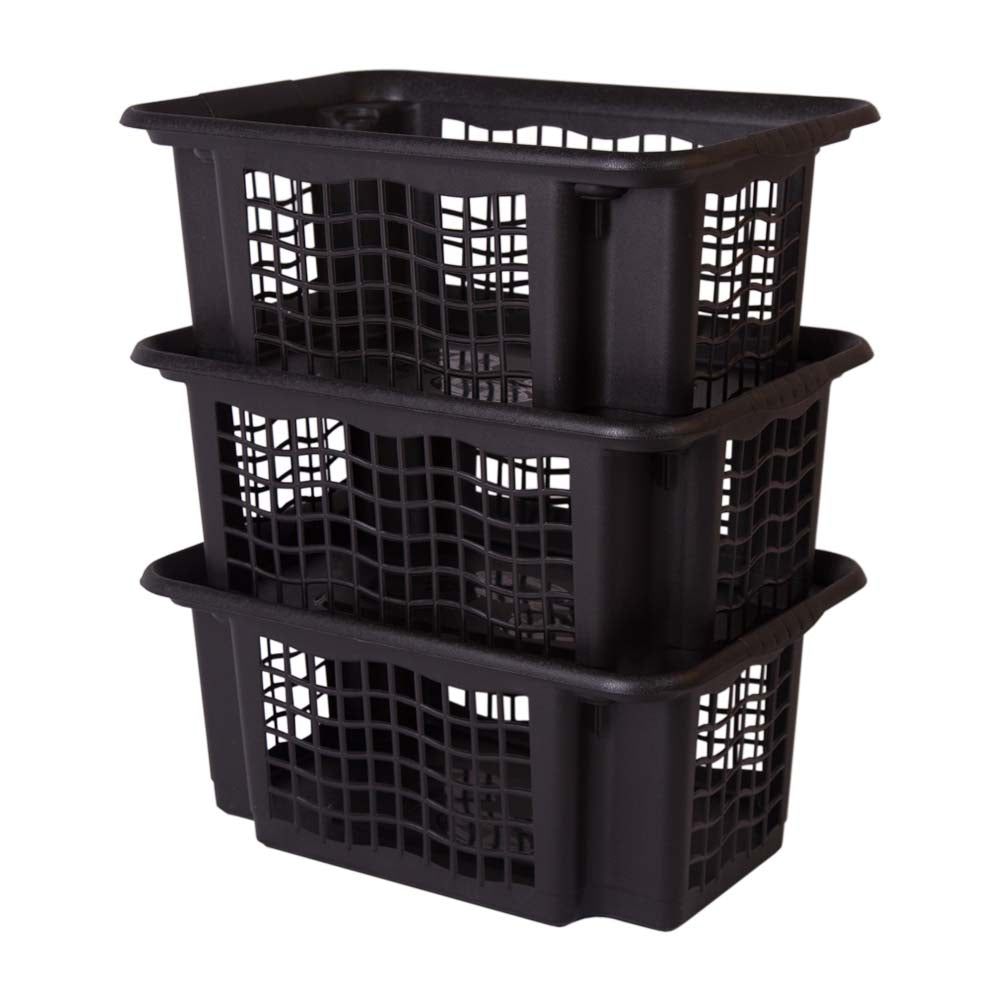 Conjunto 3 Cestos Arrumação | 360x255x160mm | Empilháveis para Otimizar Espaço Vertical