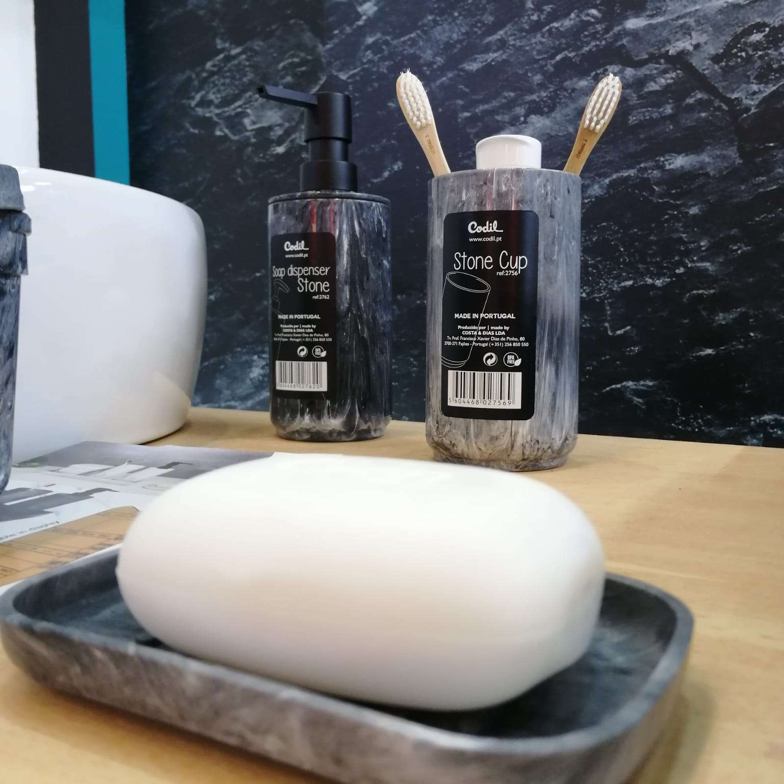 Saboneteira Stone | Efeito Mármore | 130x83x16mm | Casa de Banho Elegante