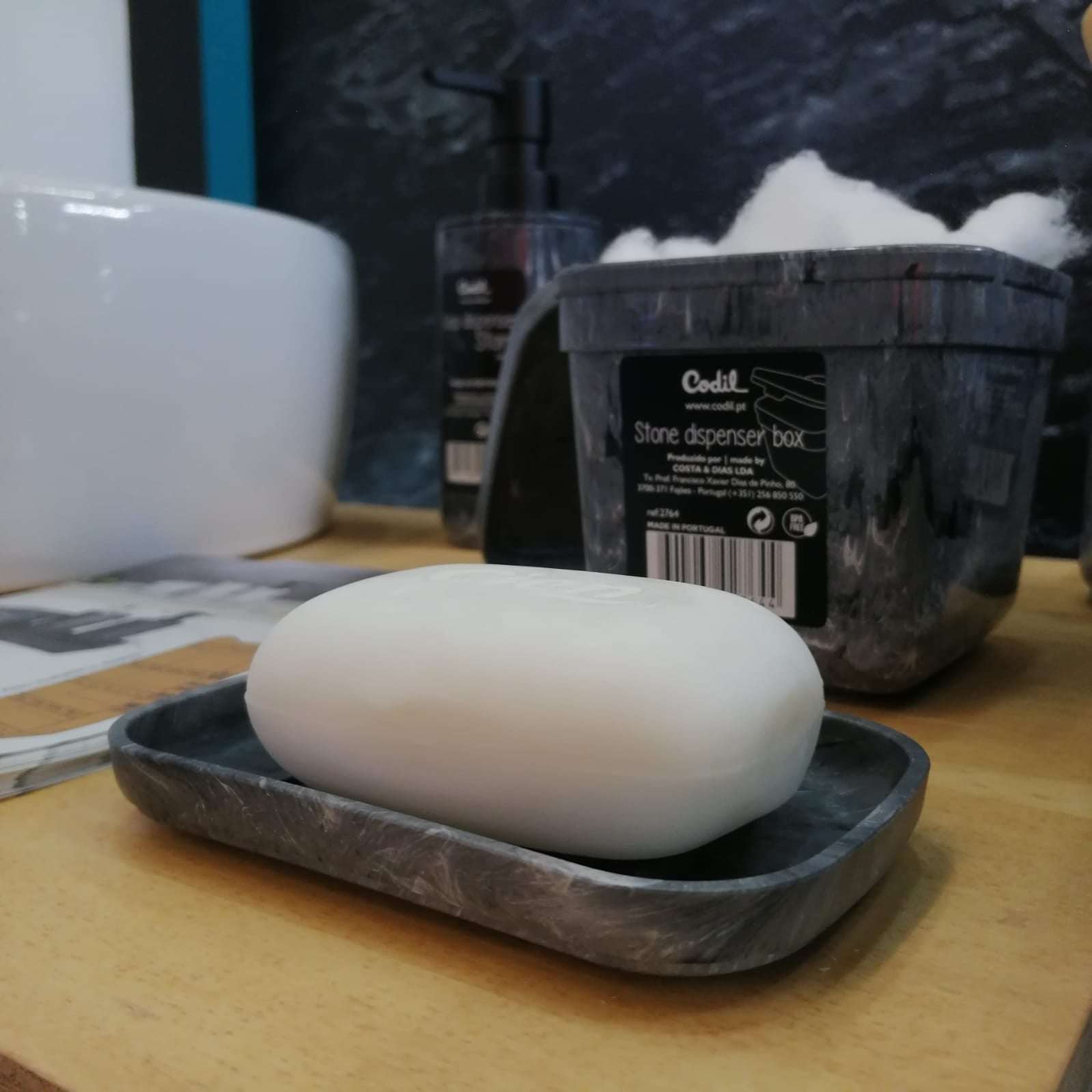 Saboneteira Stone | Efeito Mármore | 130x83x16mm | Casa de Banho Elegante