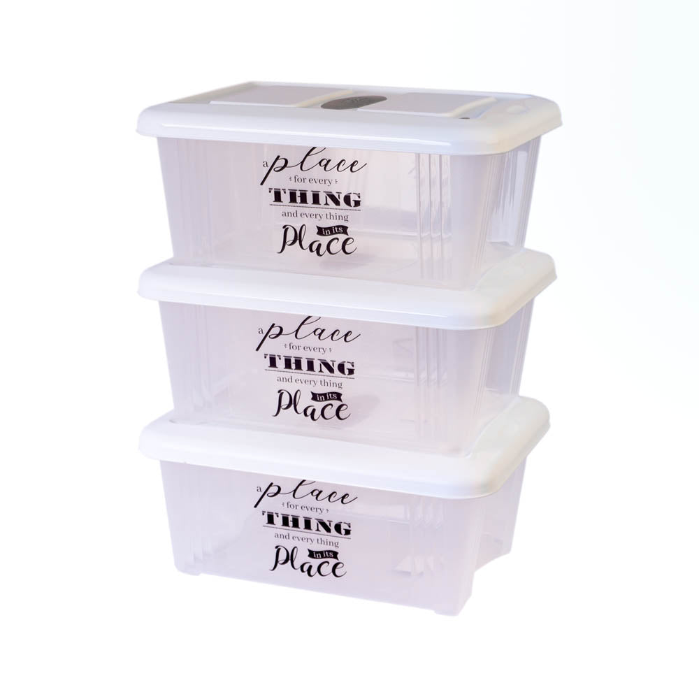 Conjunto 3 Caixas Arrumação Pequenas | 12L cada | 390x295x172mm | Organização Modular Empilhável