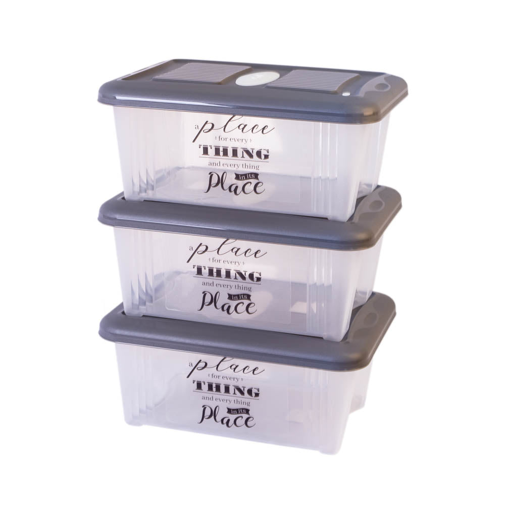 Conjunto 3 Caixas Arrumação Pequenas | 12L cada | 390x295x172mm | Organização Modular Empilhável