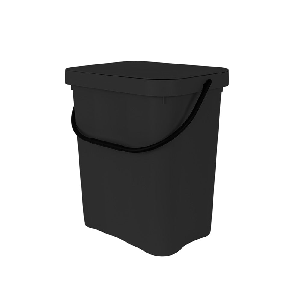 Caixo do lixo cor lousa com asa preta, em fundo branco