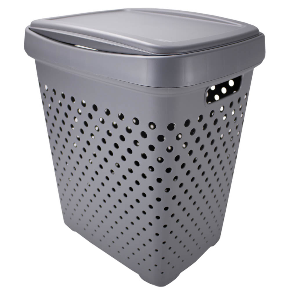 Cesto para roupa suja, com 50L de capacidade, em cinzento. Foto em fundo branco