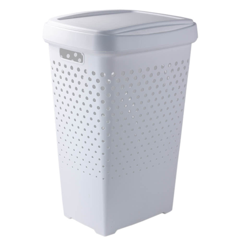 Cesto para roupa suja, com 70L de capacidade, em branco. Foto em fundo branco