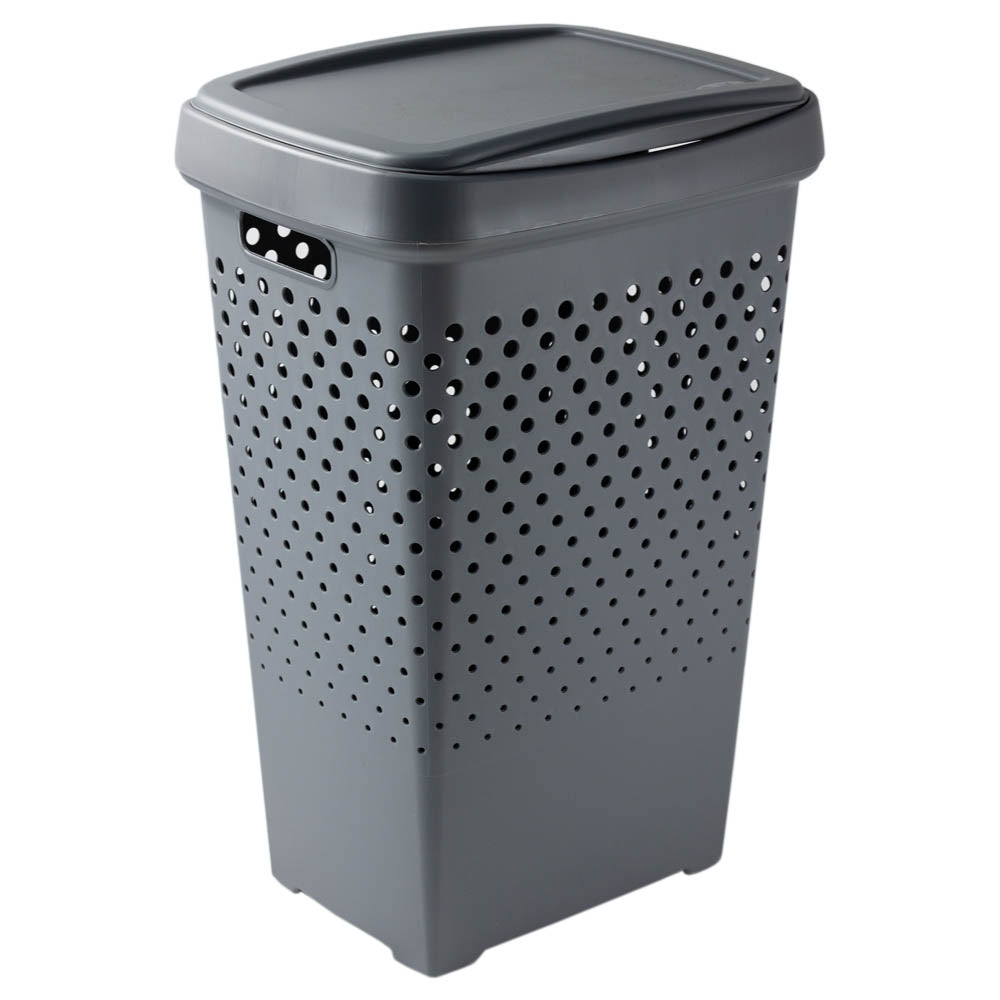Cesto para roupa suja, com 70L de capacidade, em cinzento. Foto em fundo branco