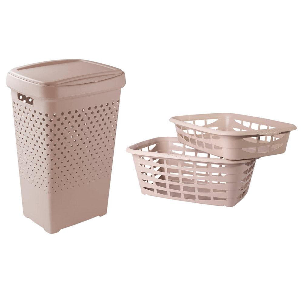 Conjunto Cestos Roupa 3 Peças | Cesto Roupa Suja 50L ou 70L Ventilado | Organização Lavandaria Completa