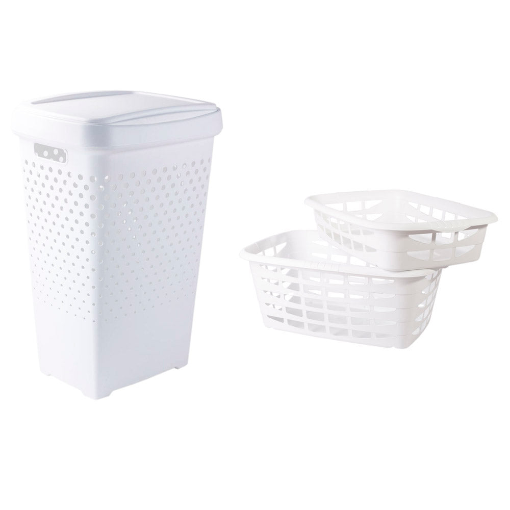 Conjunto Cestos Roupa 3 Peças | Cesto Roupa Suja 50L ou 70L Ventilado | Organização Lavandaria Completa