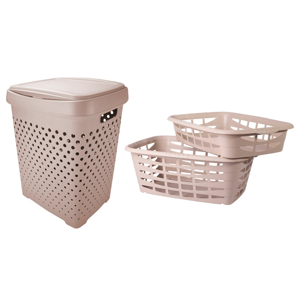 Conjunto Cestos Roupa 3 Peças | Cesto Roupa Suja 50L ou 70L Ventilado | Organização Lavandaria Completa