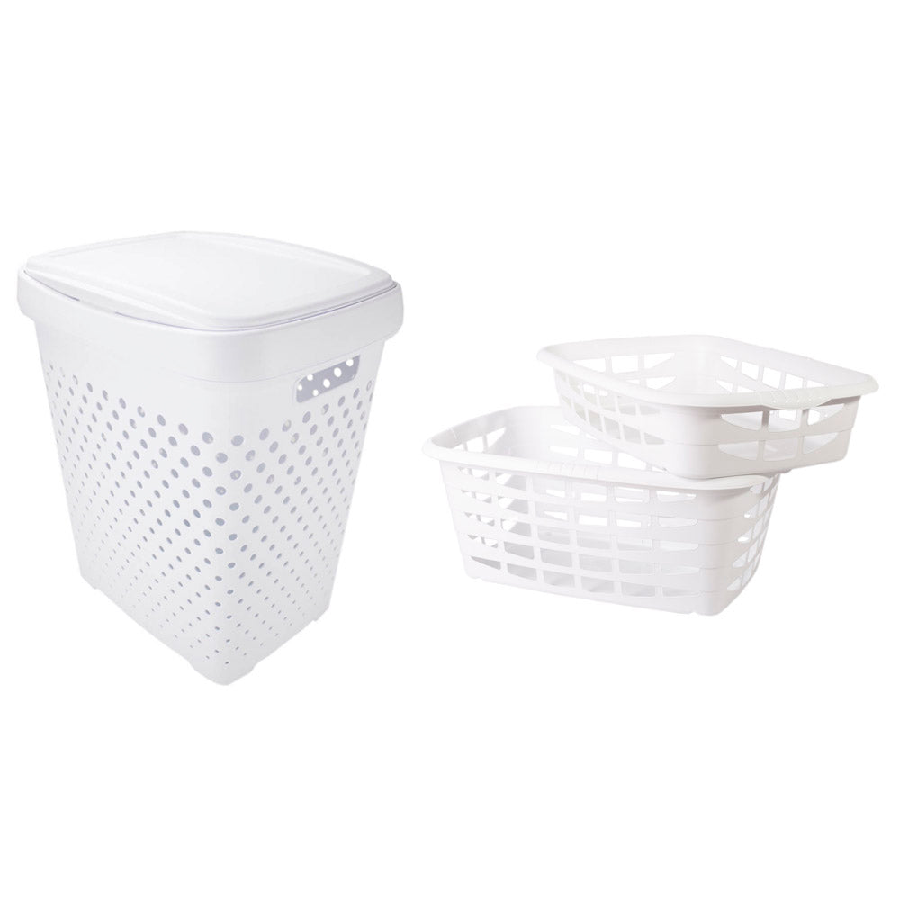 Conjunto Cestos Roupa 3 Peças | Cesto Roupa Suja 50L ou 70L Ventilado | Organização Lavandaria Completa
