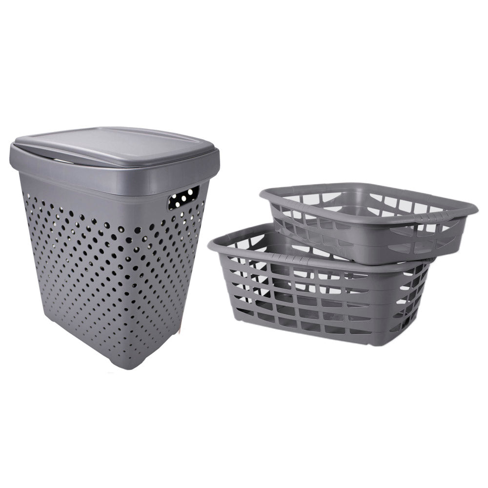 Conjunto Cestos Roupa 3 Peças | Cesto Roupa Suja 50L ou 70L Ventilado | Organização Lavandaria Completa