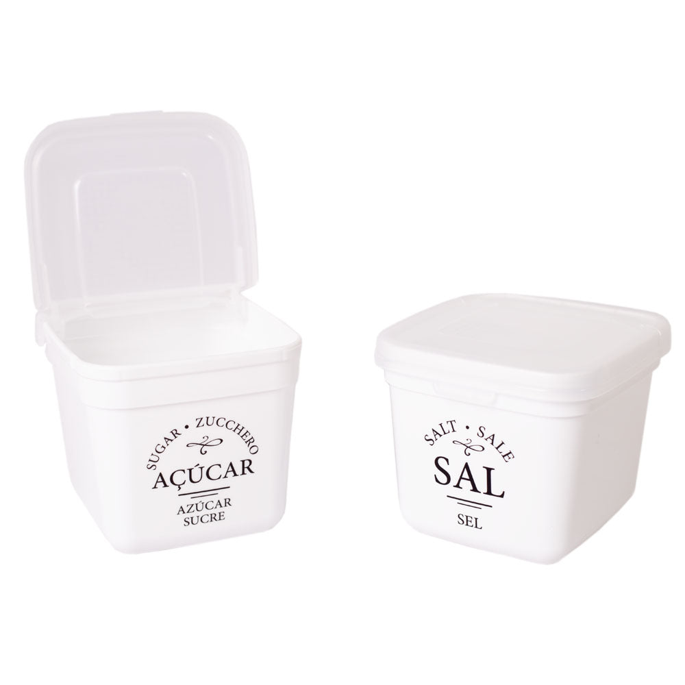 Conjunto de saleiro e açucareiro em branco da coleção BeClassic, em fundo branco.