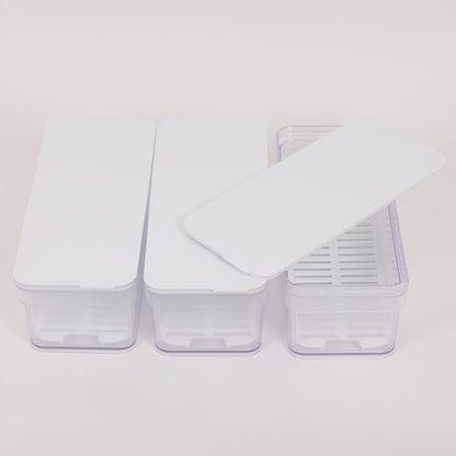 Conjunto Organizador de Frigorífico com rede e tampa | 3 peças | Transparente, ideal para conservar frutas e legumes com maior frescura