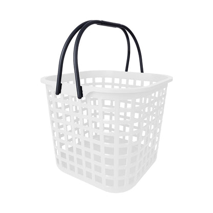 Cesto de compras em plástico branco, com duas asas pretas