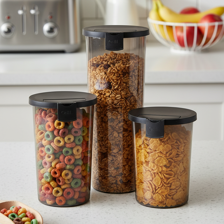 Conjunto de recipientes herméticos com tampa doseadora | 0.85L + 1.1L + 1.8L | Sistema modular, evita desperdícios e mantém os alimentos frescos