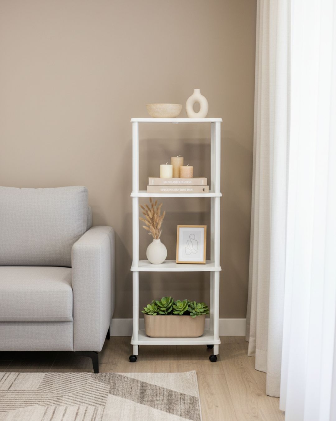 Estante com Rodas | 4 Prateleiras | 1390x500x300mm | Organização Móvel Sustentável