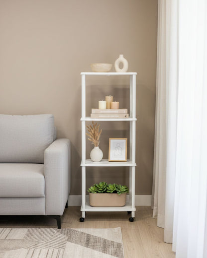 Estante com Rodas | 4 Prateleiras | 1390x500x300mm | Organização Móvel Sustentável