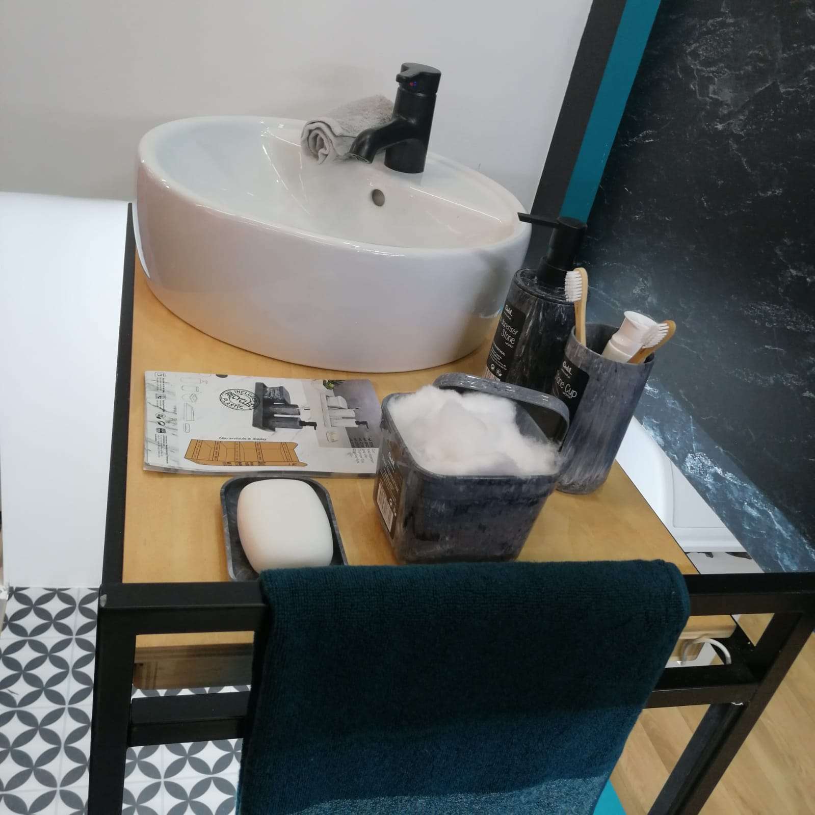Conjunto WC Completo Stone | 5 Peças Efeito Mármore | Organização Elegante Casa Banho
