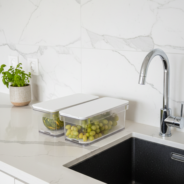 Conjunto Organizador de Frigorífico | 8 peças | Pack completo para organização total | Transparente, resistente e ideal para conservar alimentos com frescura